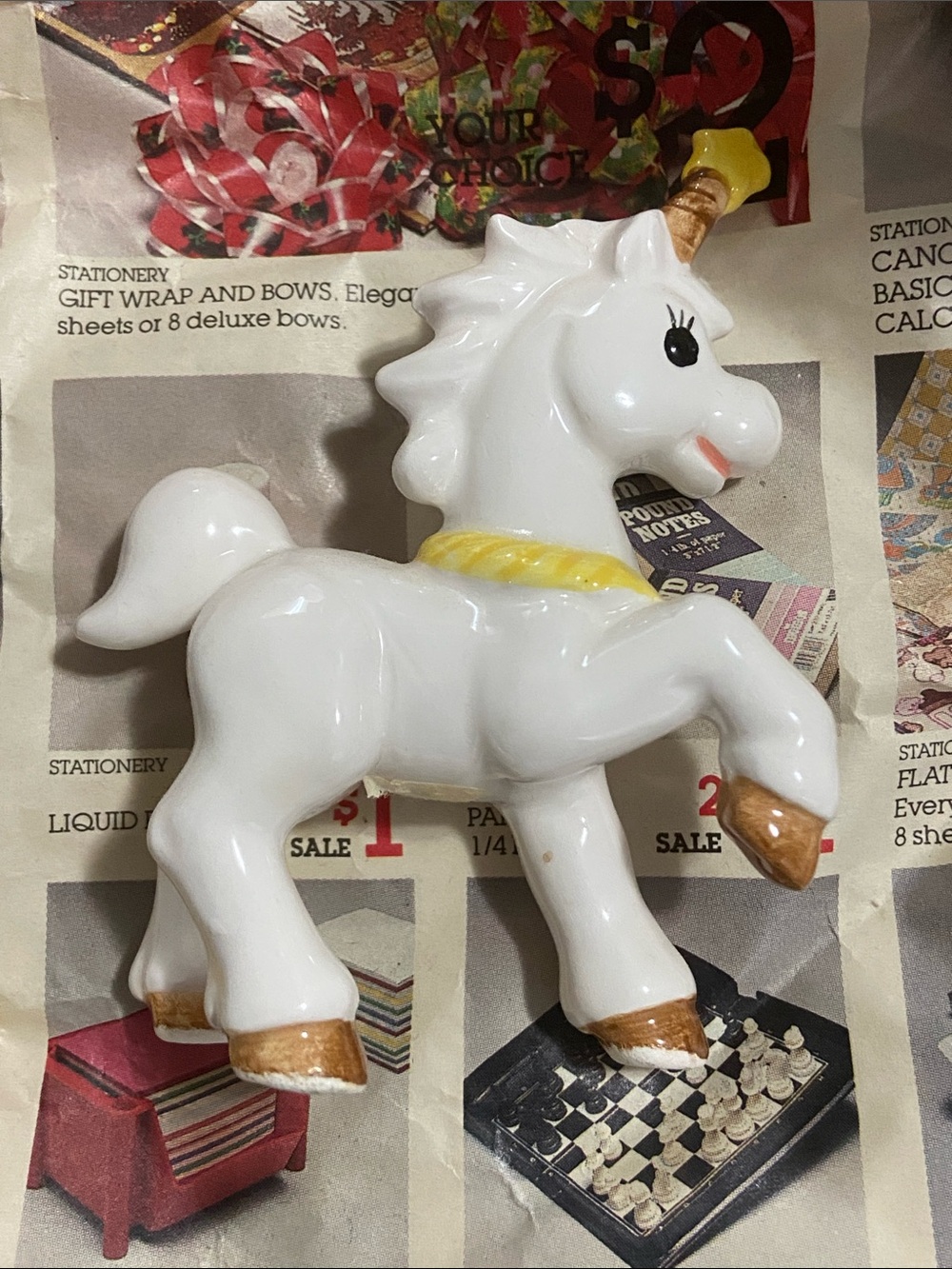 Vintage White Ceramic Unicorn Figurine with Gold Accents Japan